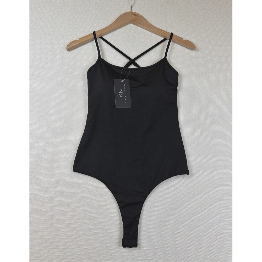 Klassy Network Thong Bodysuit Womens S Black NWT Minimalist Capsule Open Back